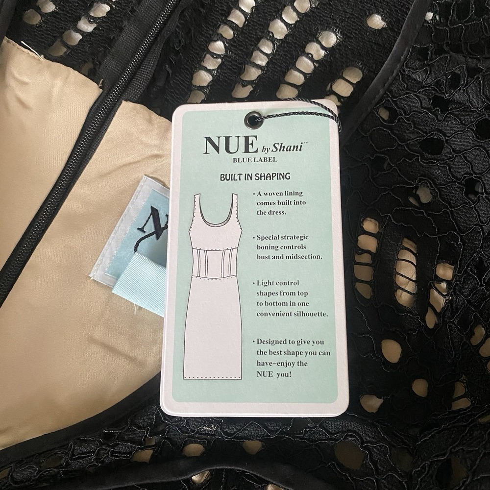 nue by Shani 16 Black Lace Overlay Sheath dress Built In Shaping Nude Lining NWT - Picture 7 of 13